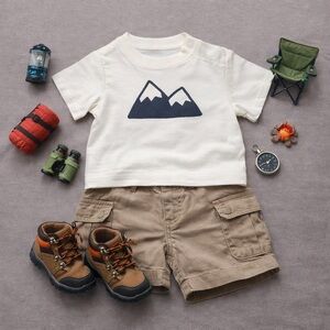 Newborn Cream-Colored Mountain Short Sleeve Tee